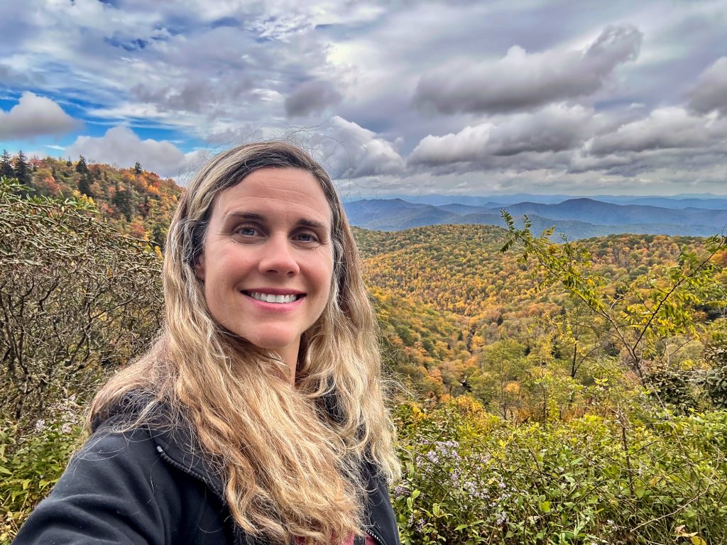 Ashley Mobley on Blue Ridge Parkway in the Blue Ridge Mountains, Pisgah National Forest in North Carolina
