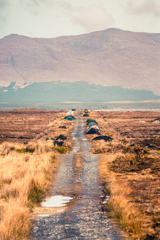 Long path to a mountain in Connemara, Ireland
