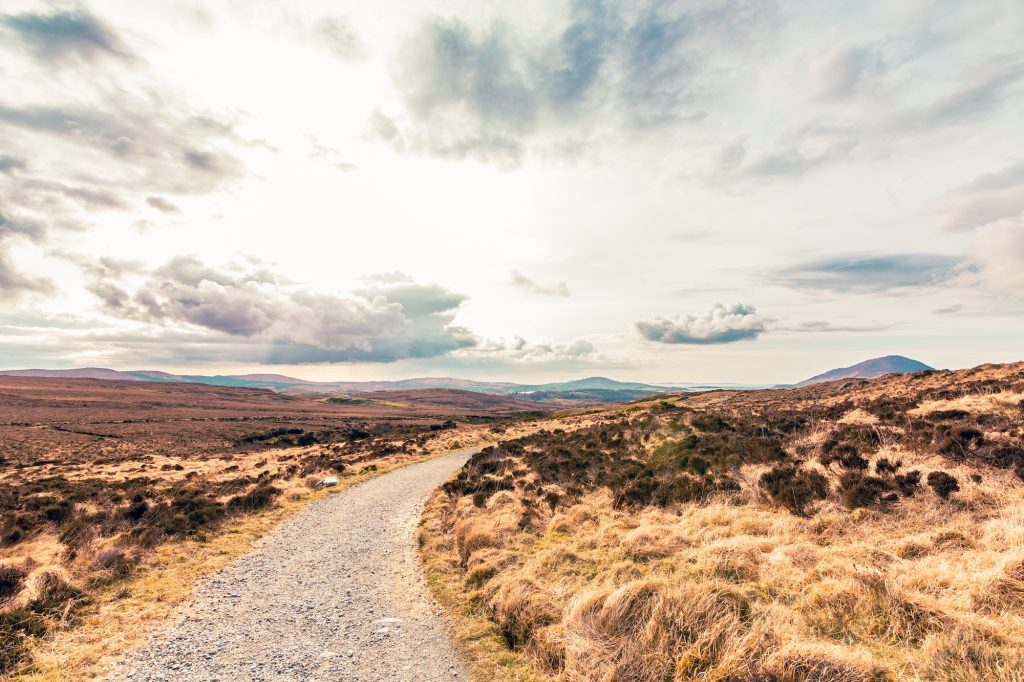 Wild path and sky through Connemara, Ireland
